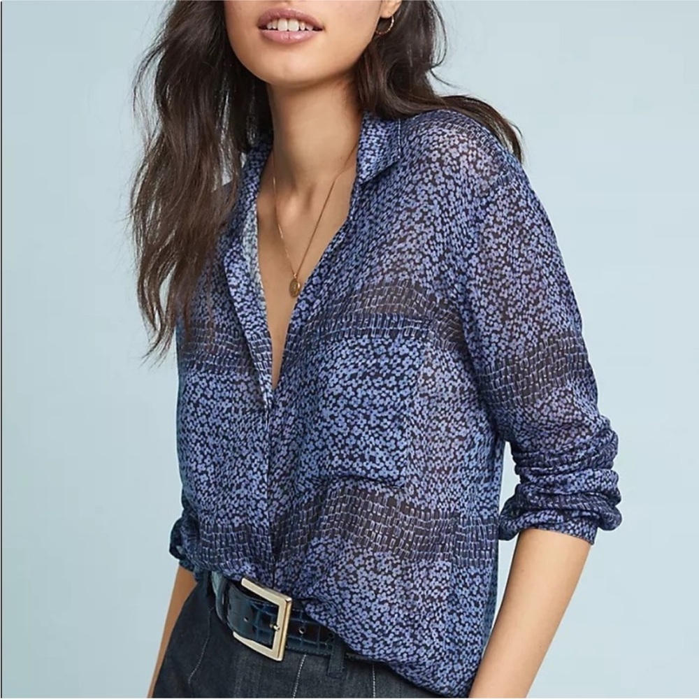 Cloth & Stone for Anthropologie 
Blue floral Long Sleeve Blouse